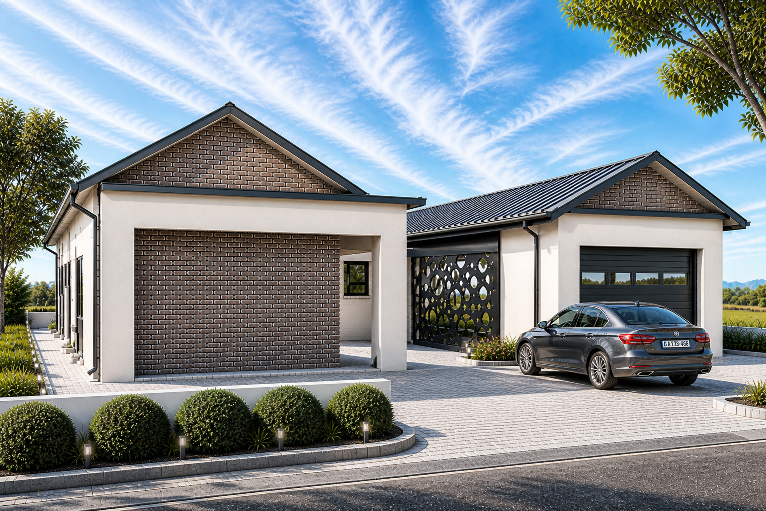 Brick courtyard house with covered walkway